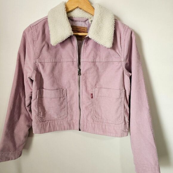 EUC LIKE NEW LEVI'S PINK CORDUROY SHERPA COLLAR LINED JACKET SIZE XS WOMENS - Picture 1 of 16
